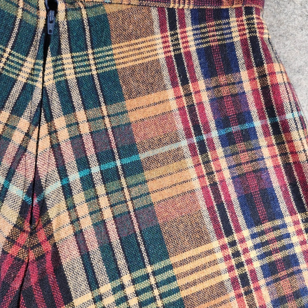 Vintage Plaid A Line Midi Skirt Wool Blend 29 Button Zip Closure Womens Academia - Picture 8 of 13